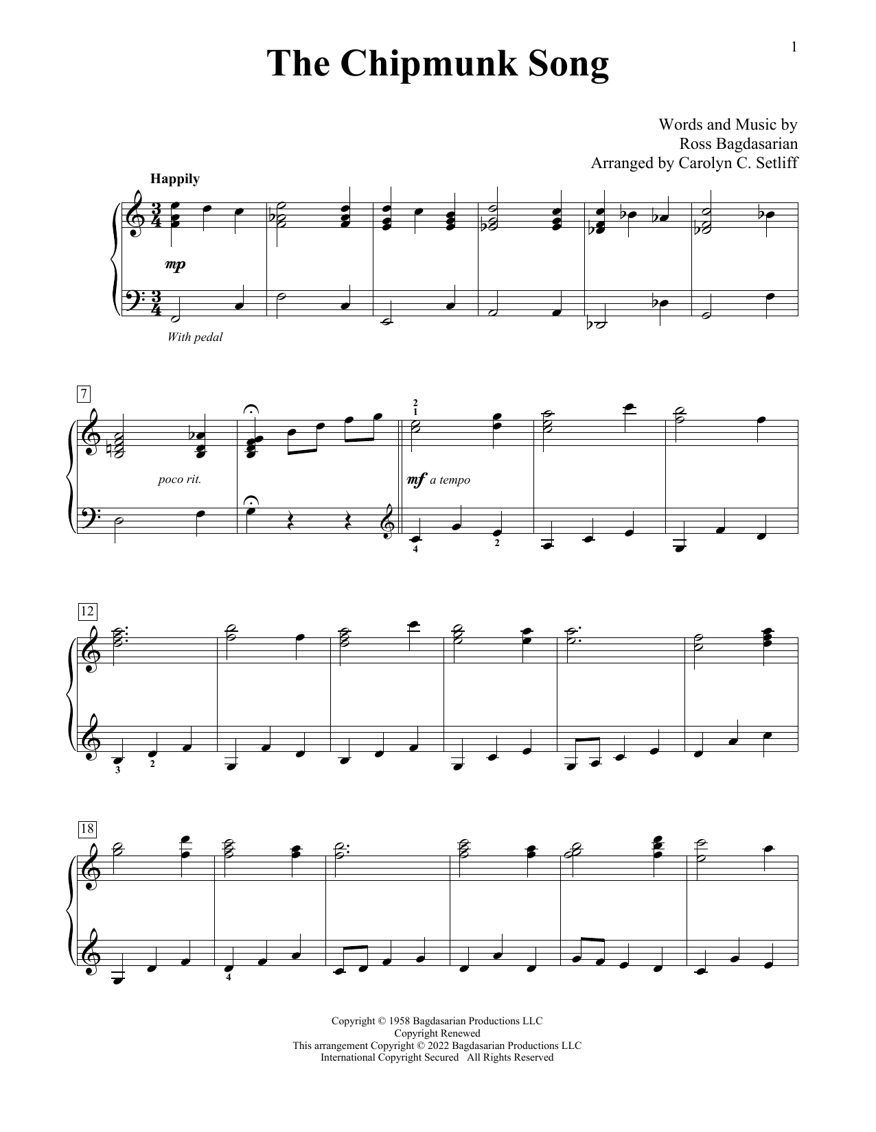 Produktbild zu: The Chipmunk Song (arr. Carolyn C. Setliff)