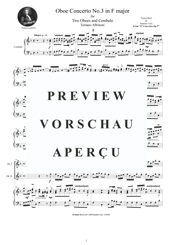Produktgalerie: Seite 2 von 11 Oboe Concerto No.3 in F-Dur Op.9, , 2 Oboen und Cembalo
