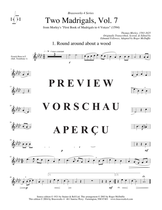 Produktgalerie: Seite 8 von 15 Zwei Madrigale, Vol. 7, , (2xTrompete in B/C, Horn in F, Posaune)