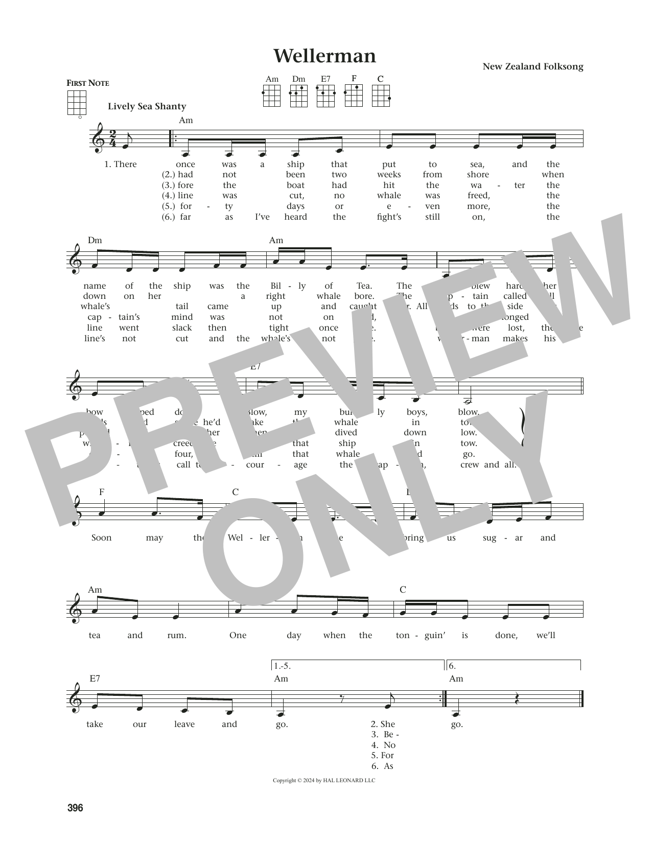 Product gallery: Page 1 of 1 Wellerman (from The Daily Ukulele) (arr. Jim Beloff), New Zealand Folksong