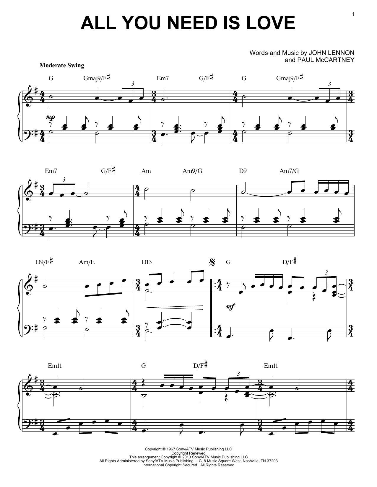 Produktbild zu: All You Need Is Love [Jazz version] (arr. Brent Edstrom)