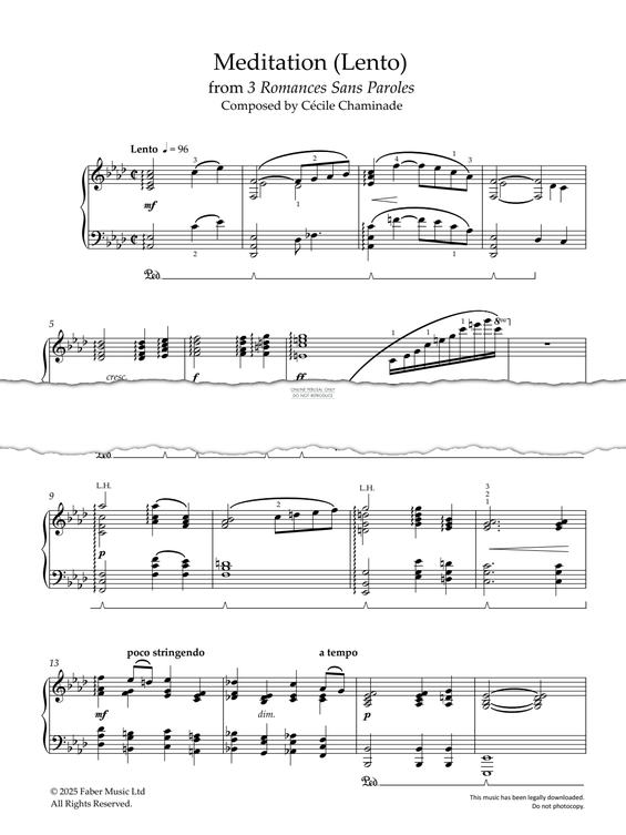 Produktgalerie: Seite 1 von 1 Meditation (Lento) (from "3 Romances Sans Paroles"), Cécile Chaminade, Klavier