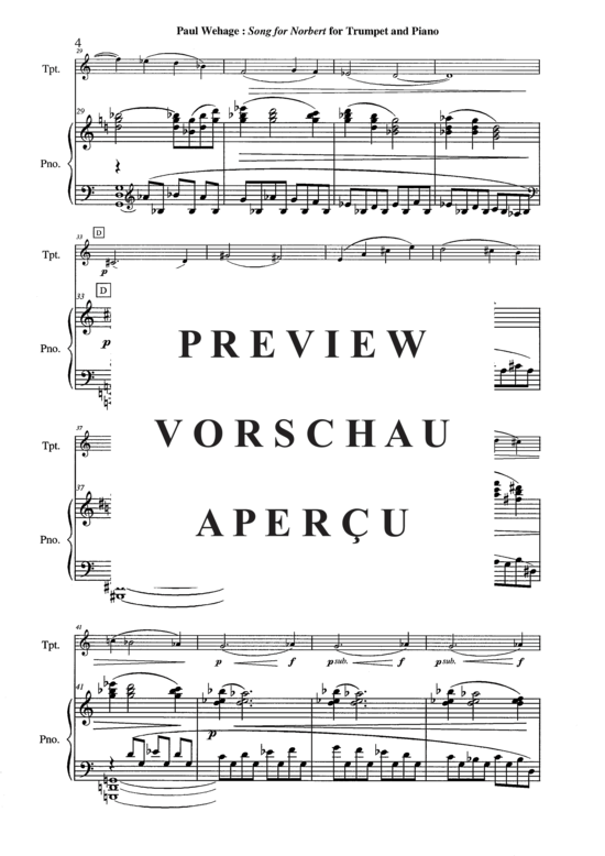 Produktgalerie: Seite 5 von 13 Song for Norbert , , (Trompete in B oder C + Klavier)