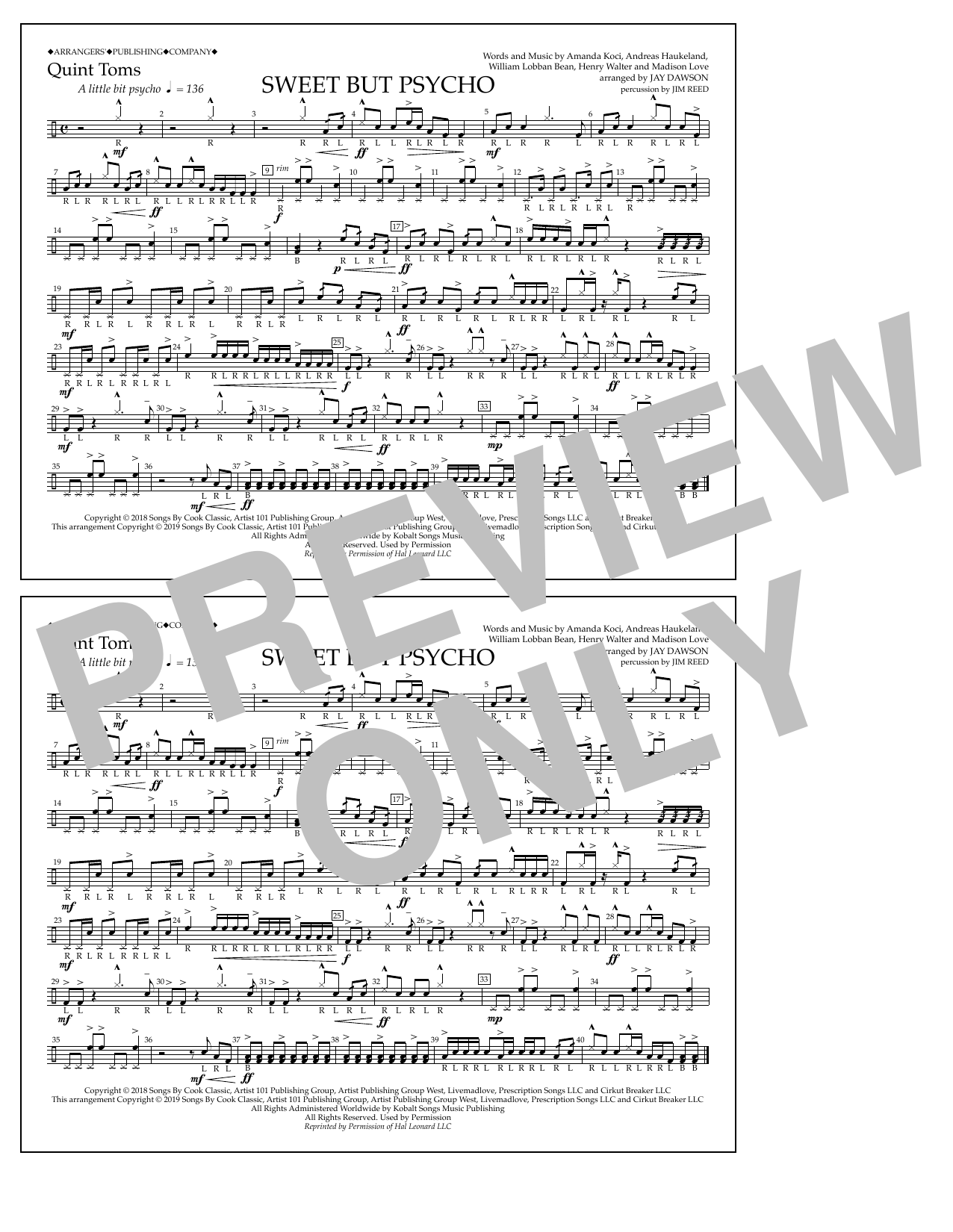 Produktbild zu: Sweet But Psycho (arr. Jay Dawson) - Quint-Toms