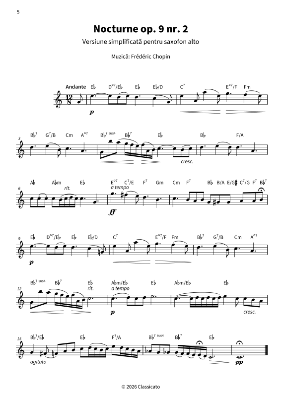 Produktbild zu: Sunete blânde la saxofonul alto - Visatorii & clasice delicate - Versiuni simplificateFrédéric Chopin / Robert Schumann / Felix Mendelssohn Bartholdy / Camille Saint-Saëns / Erik Satie