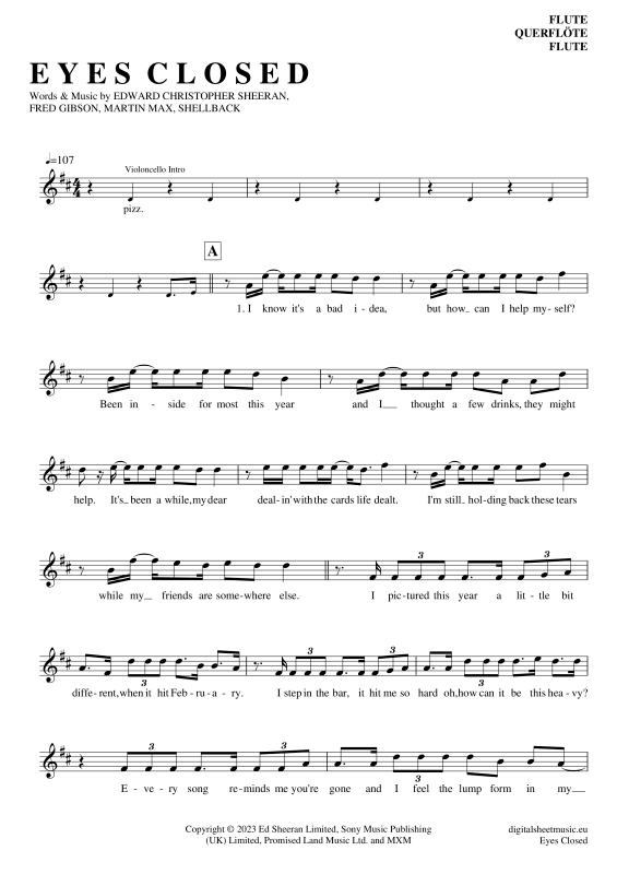 Product gallery: Page 1 of 5 Eyes Closed , Sheeran, Ed, (transverse flute)