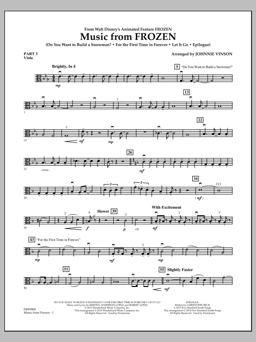Produktbild zu:  Music from "Frozen" - Pt.3 - Viola - Johnnie Vinson