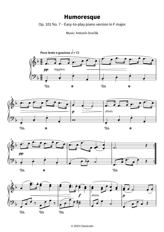 Produktgalerie: Seite 1 von 6 Humoresque - Op. 101 No. 7 - Easy-to-play piano version in F major, , Klavier Solo