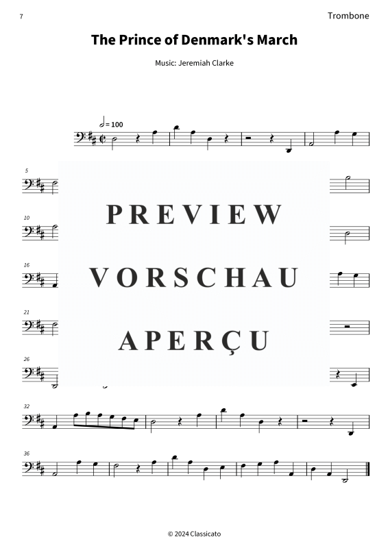 gallery: The Prince of Denmark´s March - from A Collection of Ayres for the Harpsichord or Spinett with very Plain & Easey Directions for Young Beginners, , (Blechbläser Trio Trompete in C, Horn in F + Posaune)