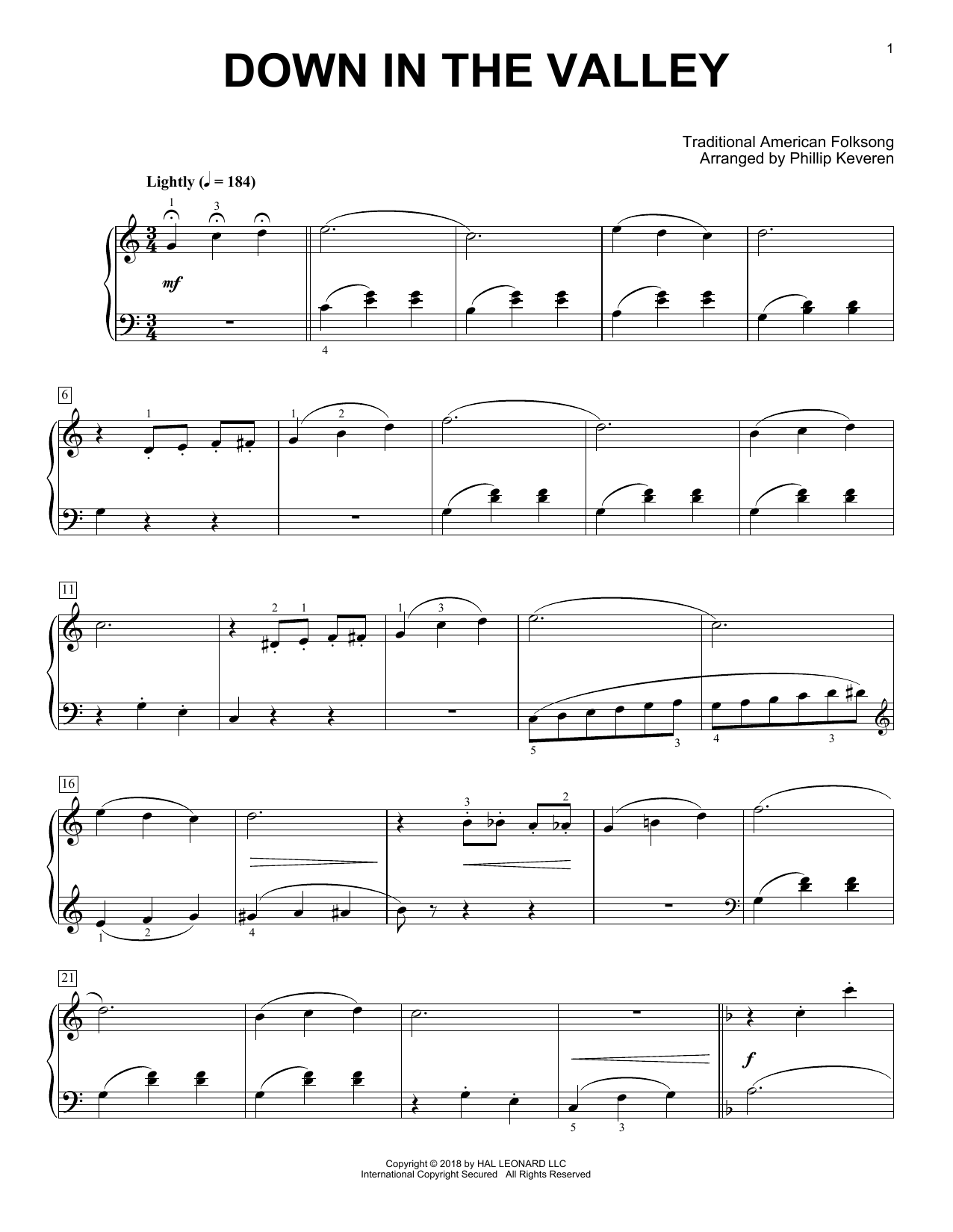 Product picture to: Down In The Valley [Classical version] (arr. Phillip Keveren)