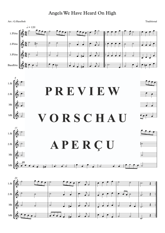 gallery: Angels We Have Heard On High, , Flute Quartet 3x Flute and Bass Flute