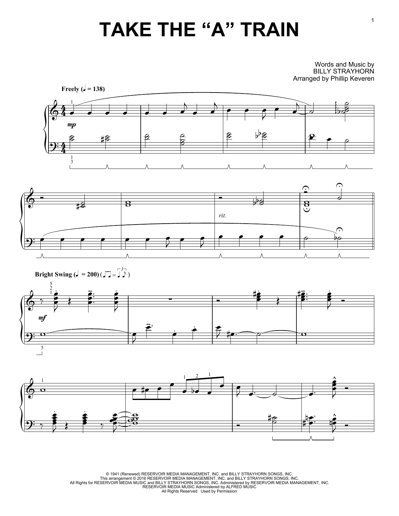 Product gallery: Page 1 of 1 Take The "A" Train (arr. Phillip Keveren), Billy Strayhorn
