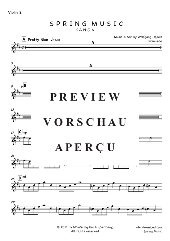 Produktgalerie: Seite 9 von 19 Spring Music (Canon) , ,  (Streicher Quintett/Ensemble + Piano/Cembalo opt.)