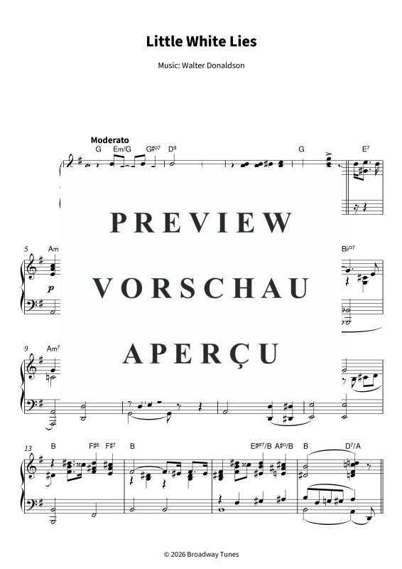 Produktgalerie: Seite 5 von 7 Little White Lies - Timeless Tin Pan Alley Classic - Playable Piano Arrangement in G Major, , Klavier Solo