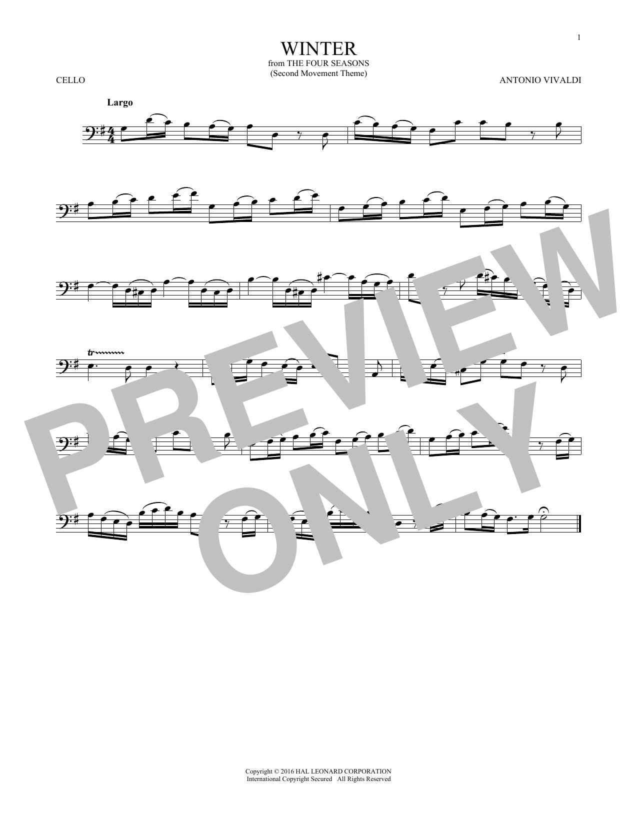 Produktgalerie: Seite 1 von 1 Winter (from The Four Seasons), Antonio Vivaldi, Violoncello