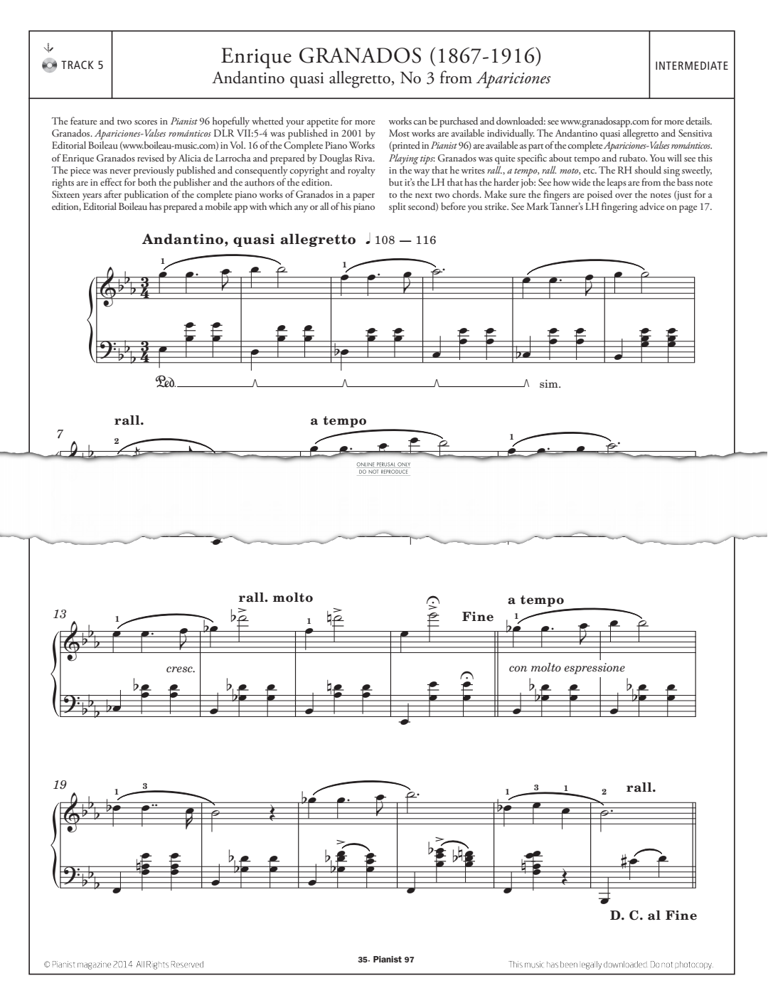 Product gallery: Page 1 of 1 Andantino quasi allegretto, No.3 from 'Apariciones', Enrique Granados