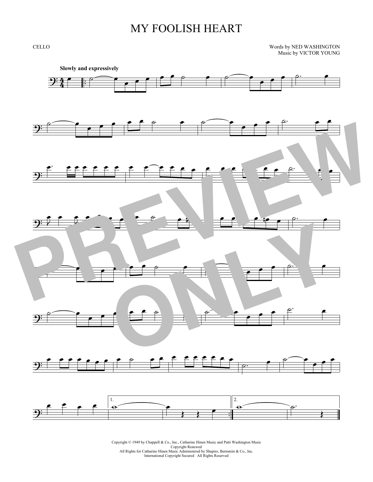 Produktgalerie: Seite 1 von 1 My Foolish Heart, Ned Washington & Victor Young, Violoncello