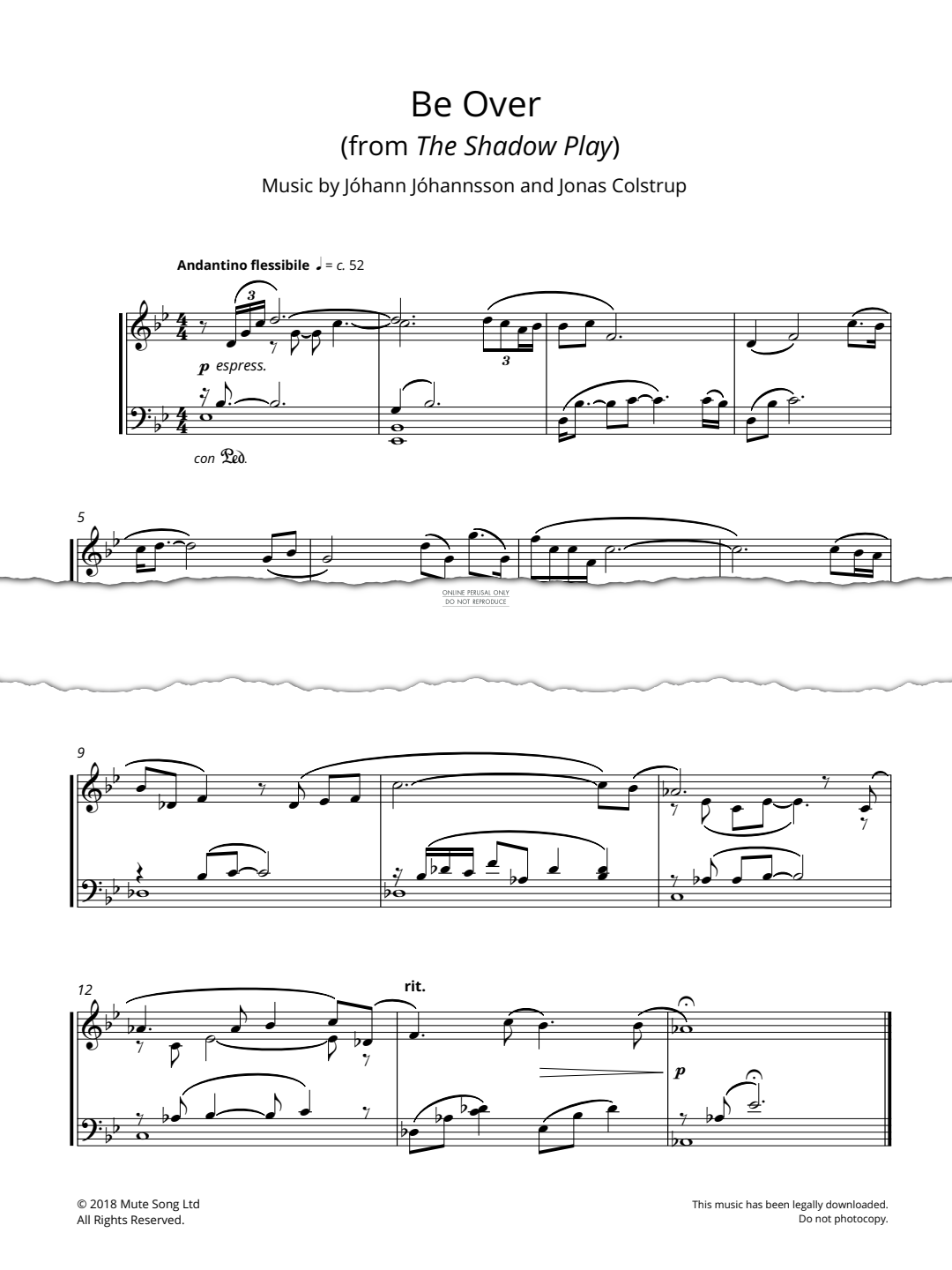 Produktgalerie: Seite 1 von 1 Be Over (from 'The Shadow Play'), Jóhann Jóhannsson, Klavier