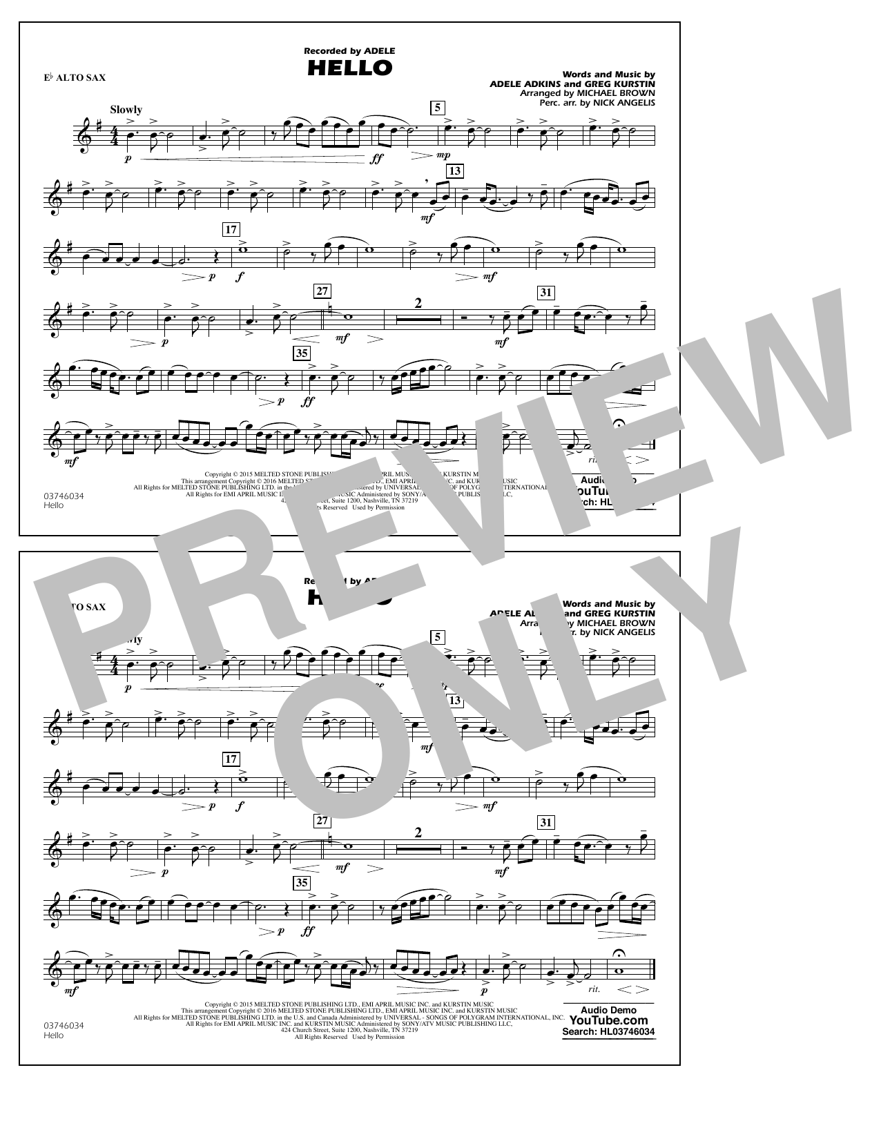 Produktgalerie: Seite 1 von 1 Hello - Eb Alto Sax, Adele, Greg Kurstin, Adele Adkins, Ensemble