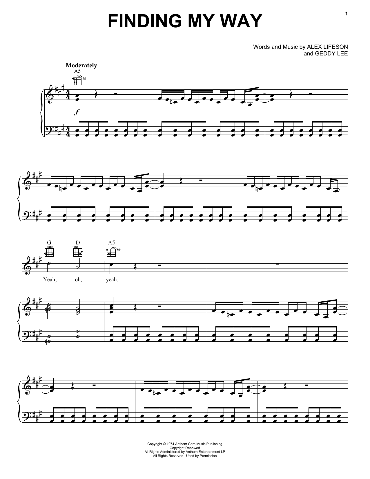 Produktgalerie: Seite 1 von 1 Finding My Way, Rush, Gesang, Gitarre, Klavier