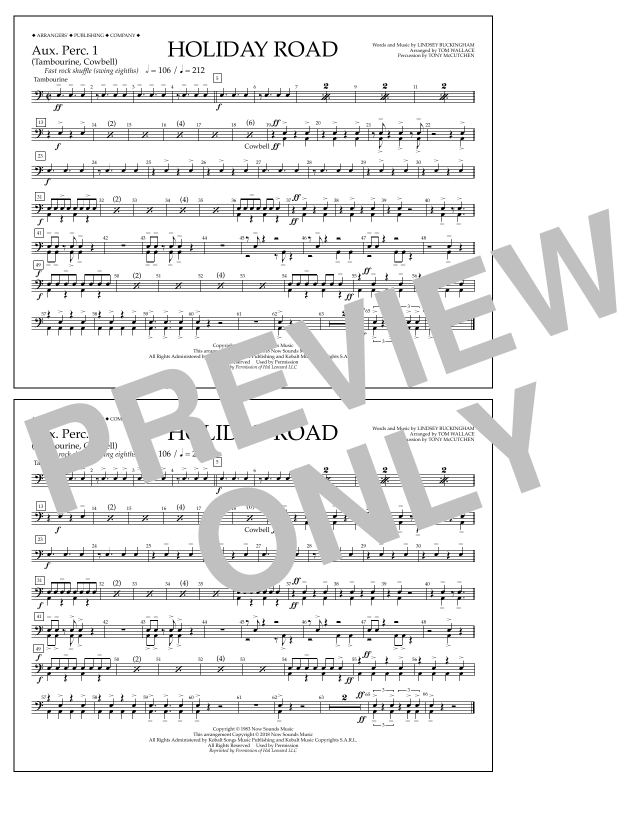 Product gallery: Page 1 of 1 Holiday Road (from National Lampoon's Vacation) (arr. Tom Wallace) - Aux. Perc. 1, Lindsey Buckingham