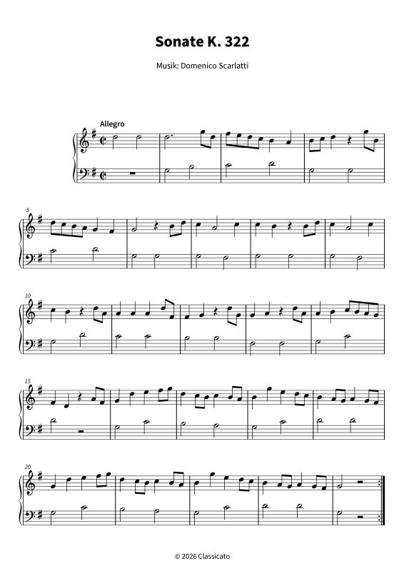 Produktgalerie: Seite 1 von 5 Sonate K. 322 - Vereinfachte Fassung in G-Dur, , Klavier Solo