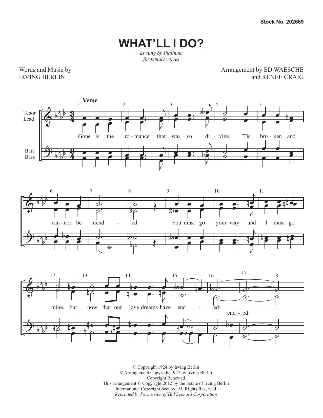Produktgalerie: Seite 1 von 1 What'll I Do? (arr. Ed Waesche and Renee Craig), Platinum, Chor