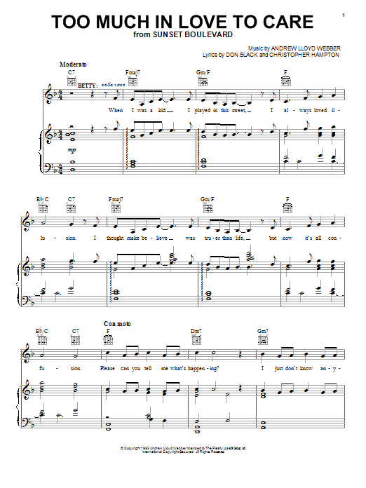 Produktgalerie: Seite 1 von 1 Too Much In Love To Care, Andrew Lloyd Webber, Gesang, Gitarre, Klavier