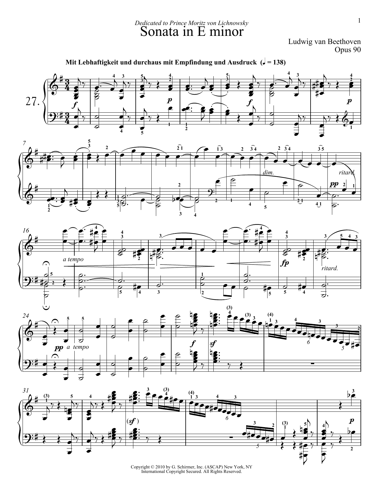 Product picture to: Piano Sonata No. 27 In E Minor, Op. 90