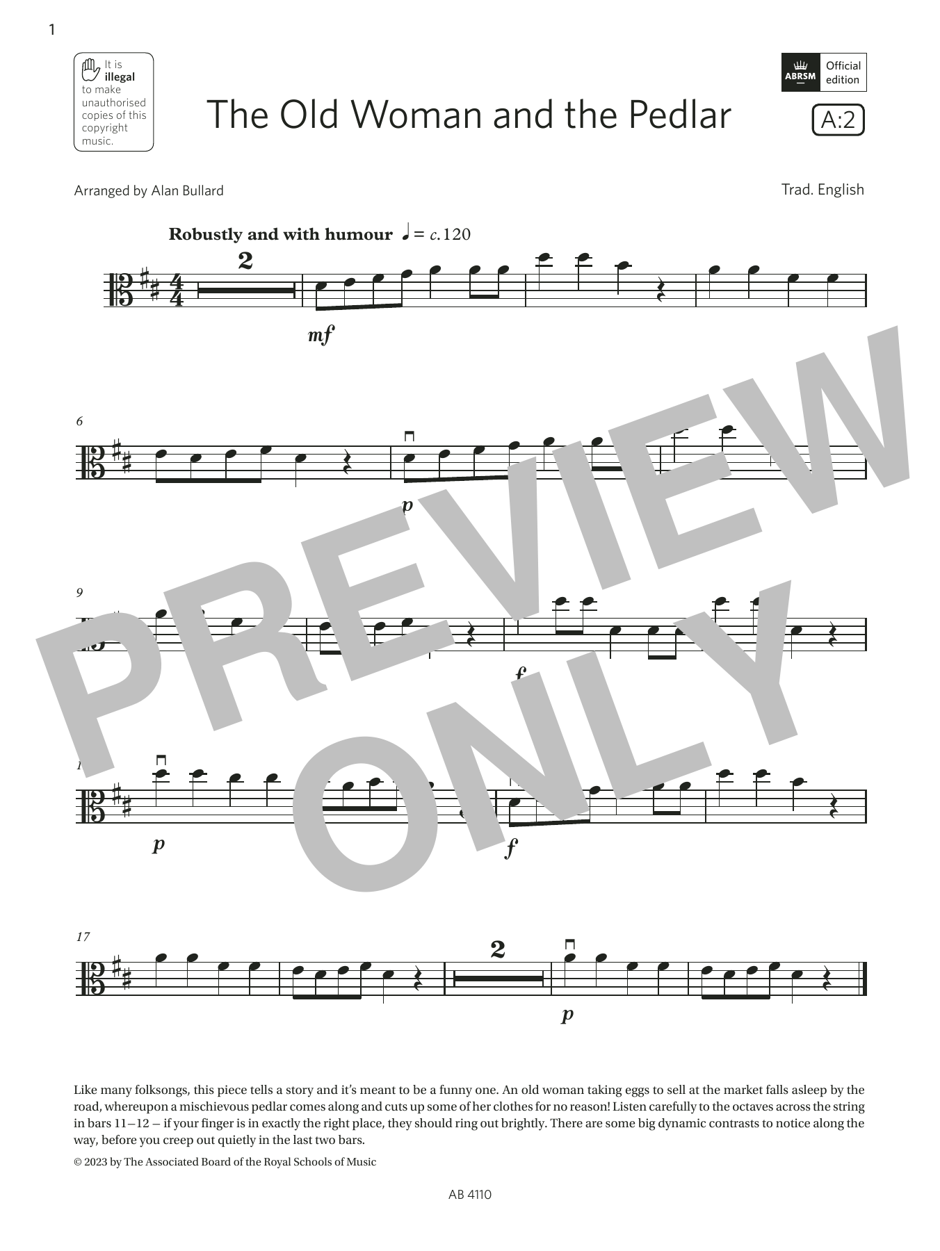 Produktbild zu:  The Old Woman and the Pedlar (Grade Initial, A2, from the ABRSM Viola Syllabus from 2024) - Trad. English