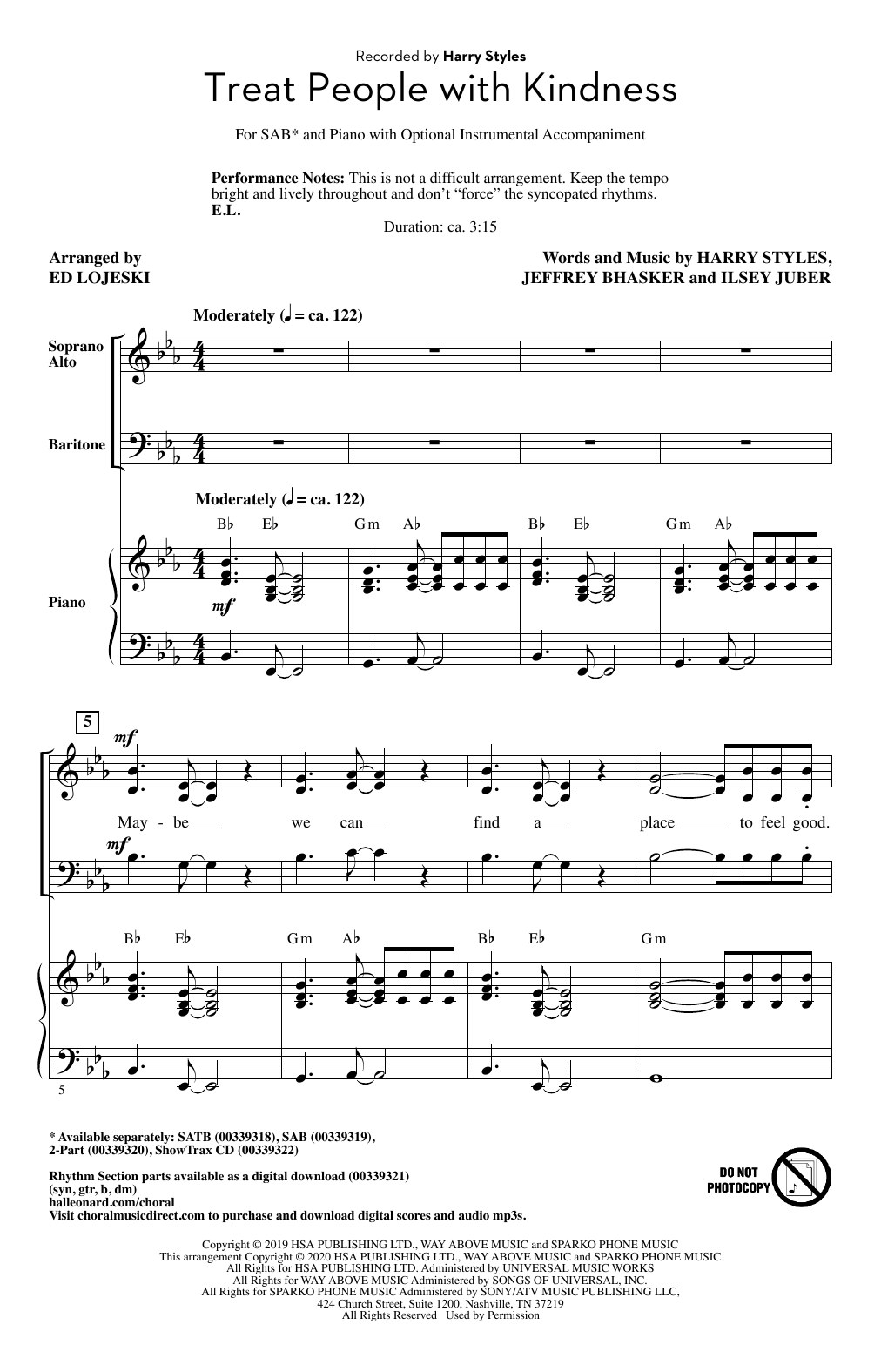 Product picture to: Treat People With Kindness (arr. Ed Lojeski)
