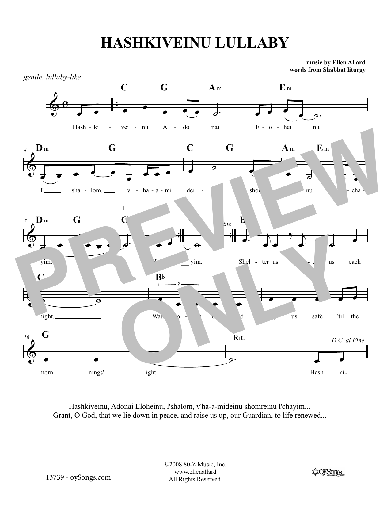 Produktgalerie: Seite 1 von 1 Hashkiveinu Lullaby, Ellen Allard, Melodieinstrument