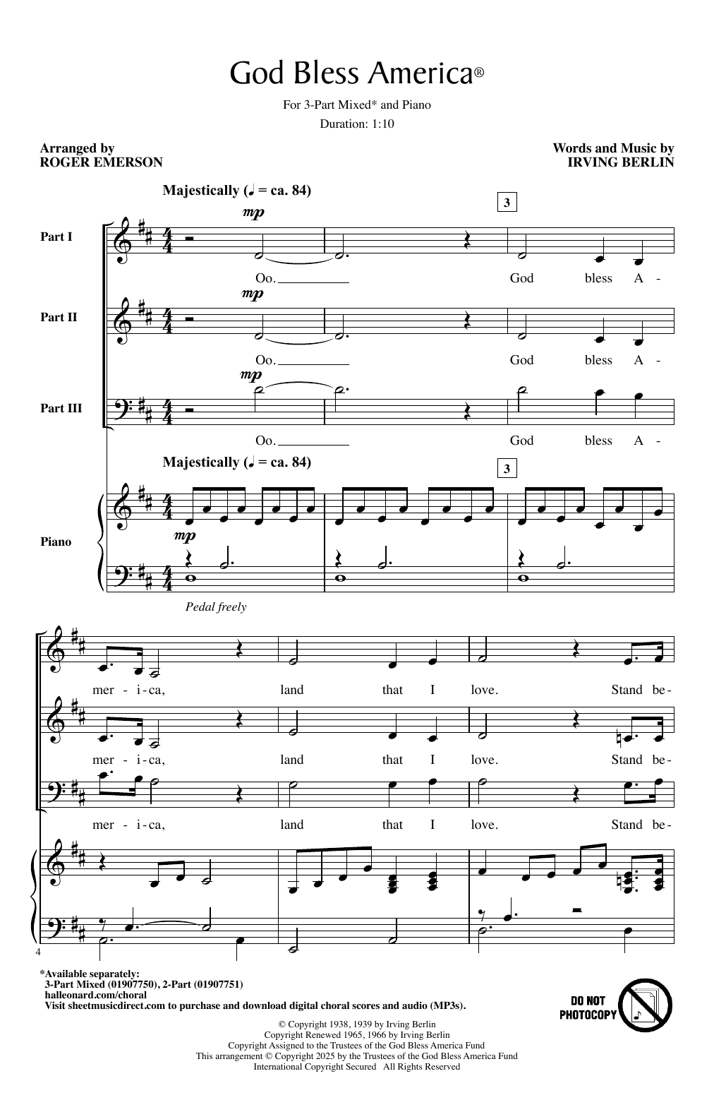 Produktgalerie: Seite 1 von 1 God Bless America (arr. Roger Emerson), Irving Berlin, Chor