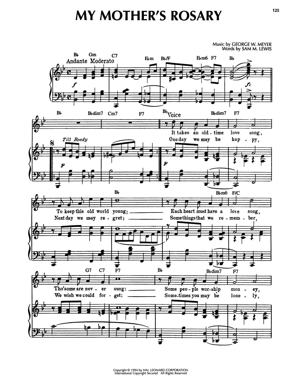 Produktgalerie: Seite 1 von 1 My Mother's Rosary, Sam M. Lewis, Gesang, Gitarre, Klavier