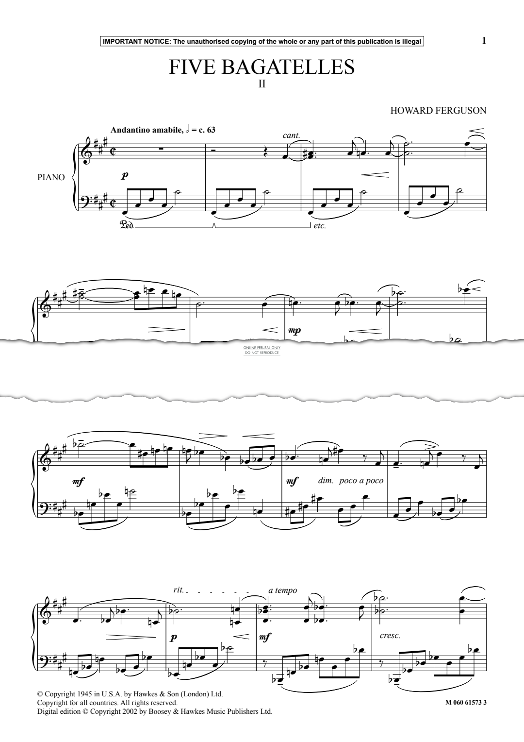 Produktgalerie: Seite 1 von 1 Five Bagatelles (II), Howard Ferguson, Klavier