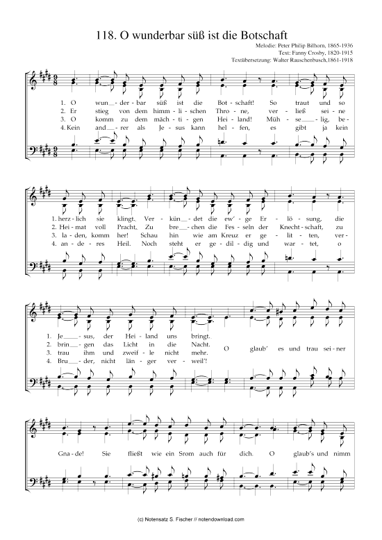 Product picture to: O wunderbar süß ist die Botschaft  Peter Philip Bilhorn, 1865-1936 / Fanny Crosby, 1820-1915