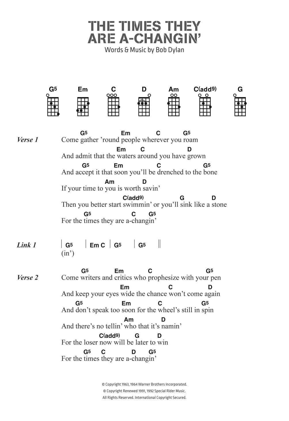 Produktgalerie: Seite 1 von 1 The Times They Are A-Changin', Bob Dylan, Gesang, Gitarre, Klavier