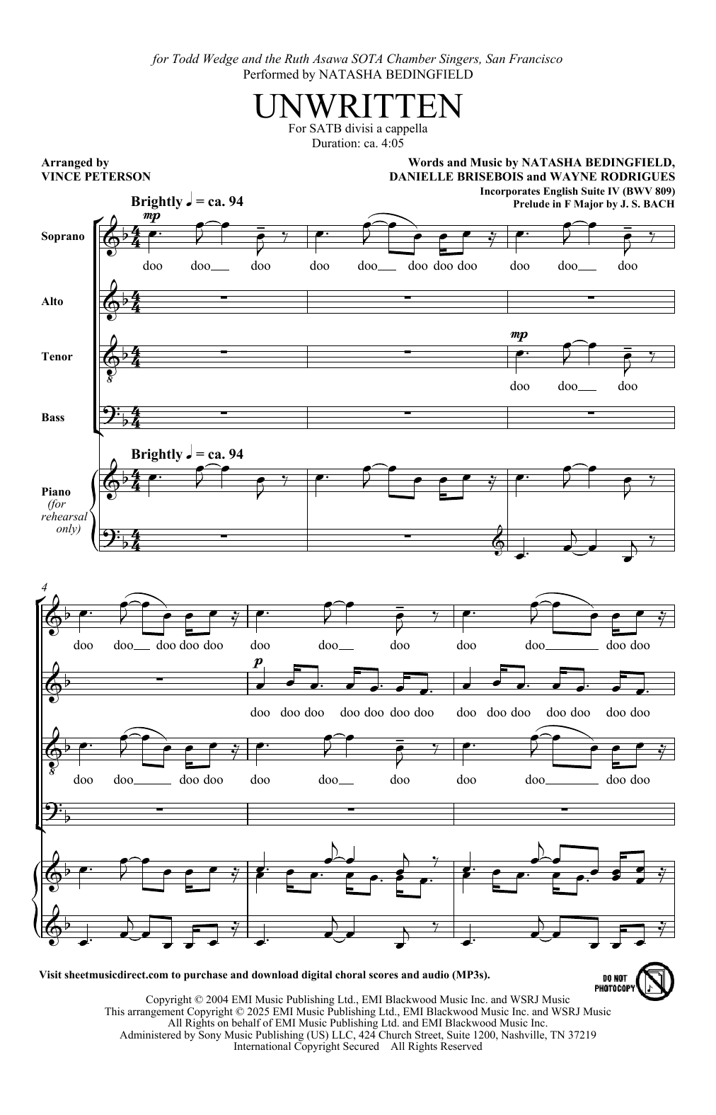 Produktgalerie: Seite 1 von 1 Unwritten (Incorporates English Suite IV) (arr. Vince Peterson), Natasha Bedingfield