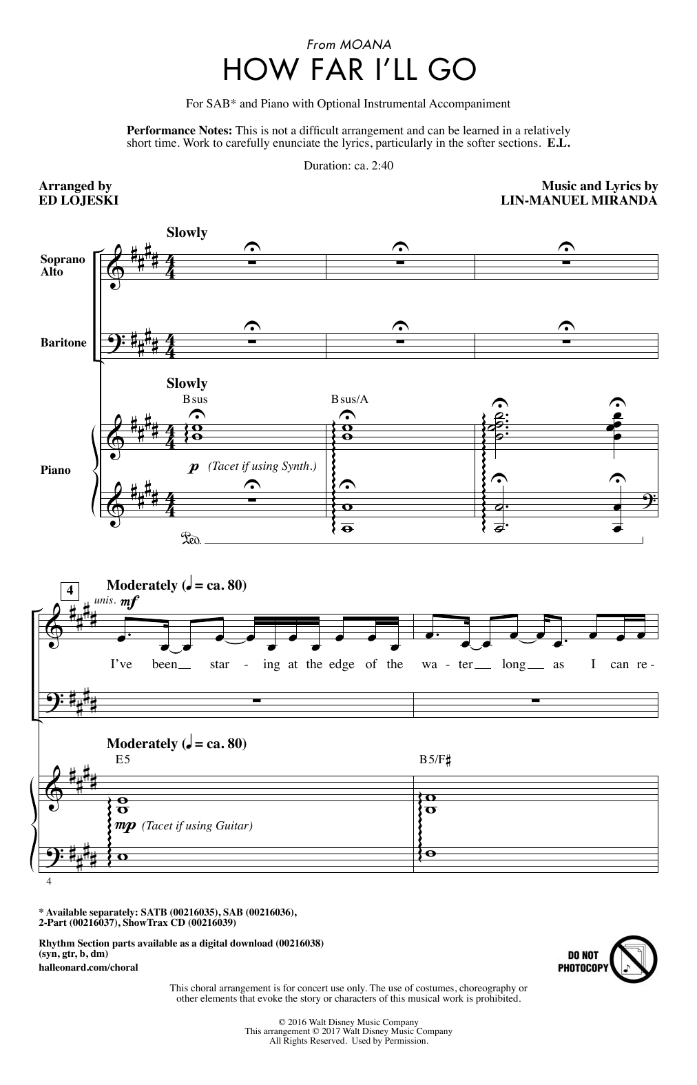 Product picture to: How Far I'll Go (from Moana) (arr. Ed Lojeski)