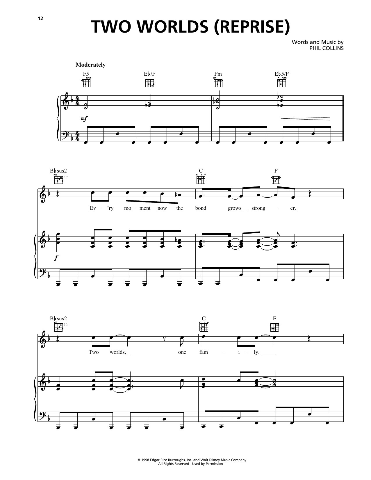 Produktgalerie: Seite 1 von 1 Two Worlds* (Reprise) (from Tarzan), Phil Collins, Gesang, Gitarre, Klavier