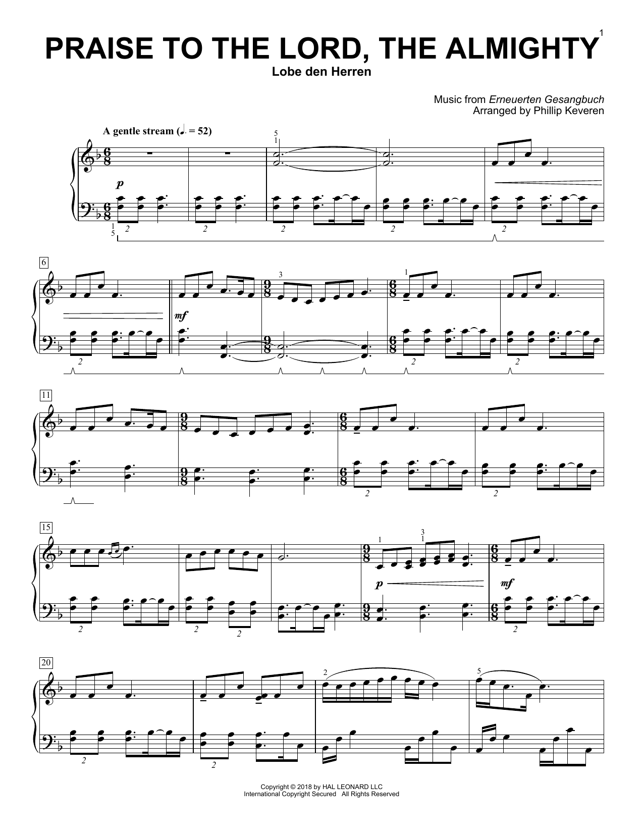 Product gallery: Page 1 of 1 Praise To The Lord, The Almighty (arr. Phillip Keveren), Erneuerten Gesangbuch