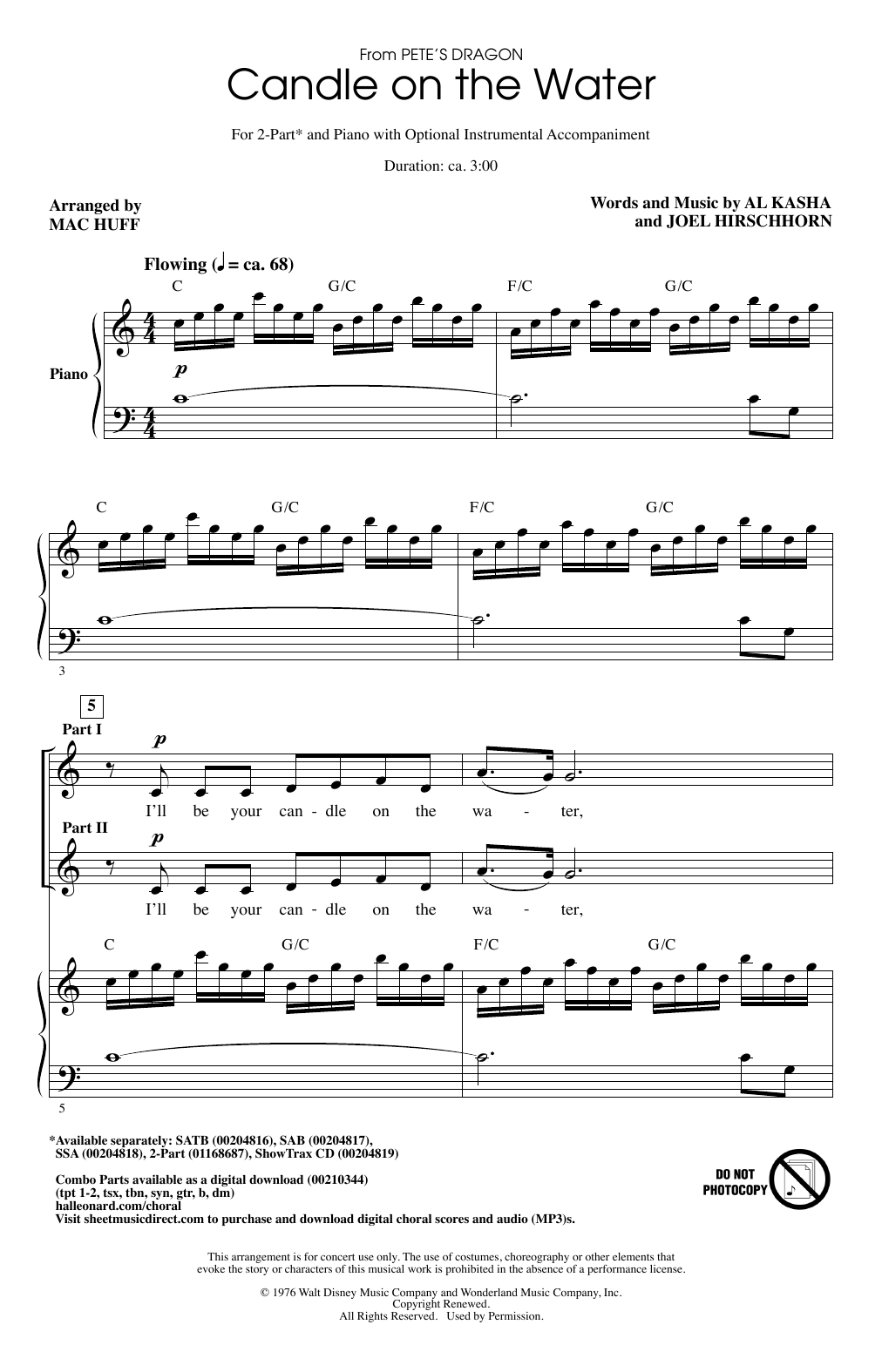 Product picture to: Candle On The Water (from Pete's Dragon) (arr. Mac Huff)