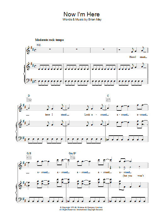 Produktgalerie: Seite 1 von 1 Now I'm Here, Queen, Gesang, Gitarre, Klavier