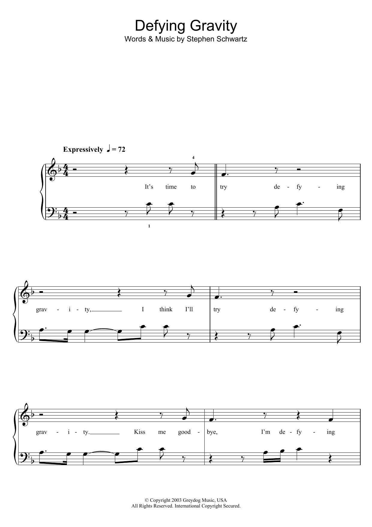 Produktgalerie: Seite 1 von 1 Defying Gravity (from Wicked), Stephen Schwartz, Klavier