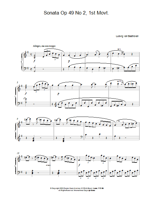 Product gallery: Page 1 of 1 Sonata Op 49 No 2, 1st Movt., Ludwig Van Beethoven
