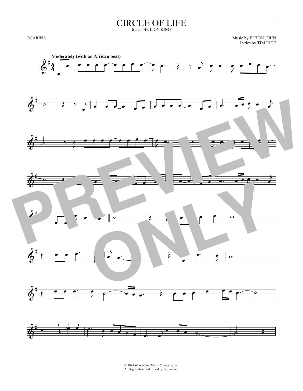 Product gallery: Page 1 of 1 Circle Of Life (from The Lion King), Elton John