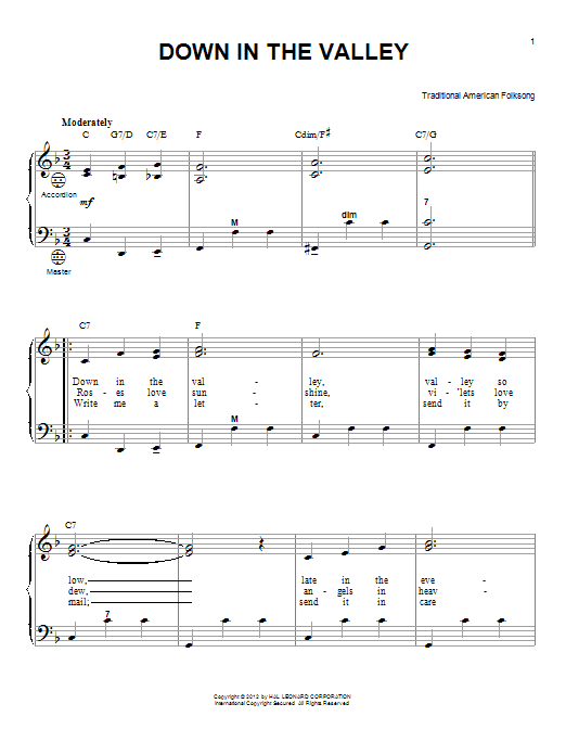 Produktgalerie: Seite 1 von 1 Down In The Valley (arr. Gary Meisner), Traditional American Folksong, Akkordeon