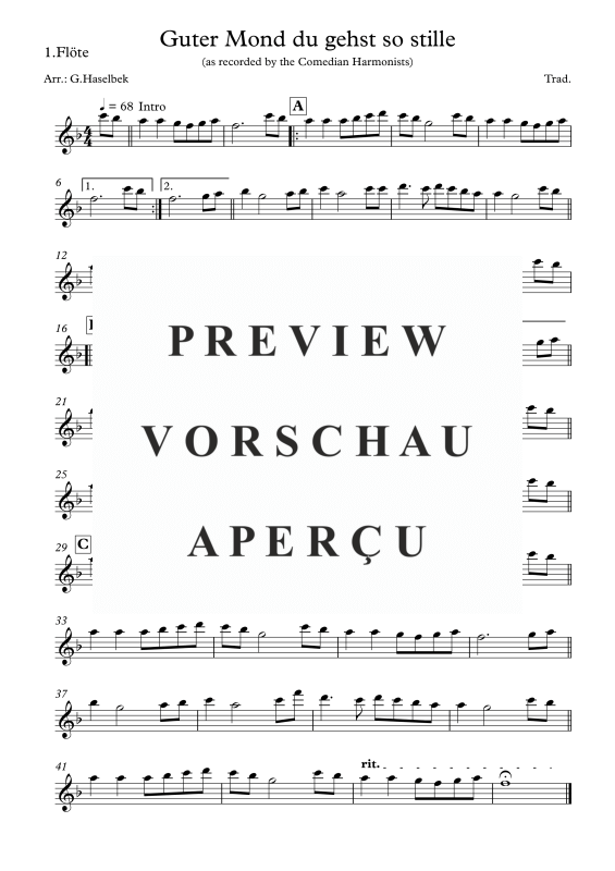 Produktgalerie: Seite 5 von 8 Guter Mond du gehst so stille, , Flötenquartett