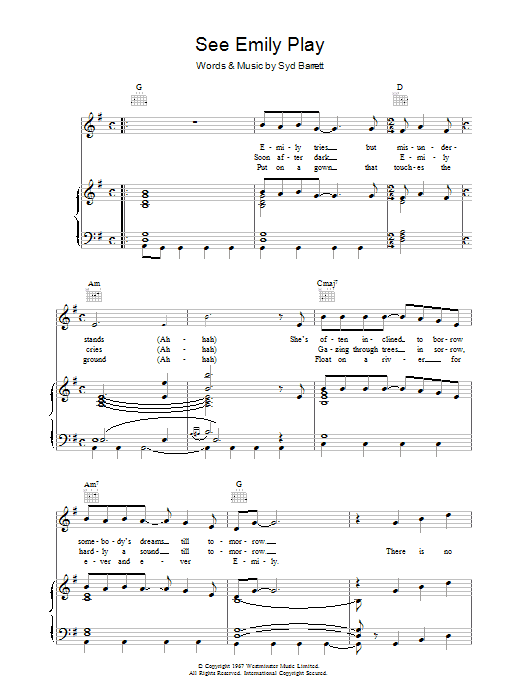Produktgalerie: Seite 1 von 1 See Emily Play, Pink Floyd, Gesang, Gitarre, Klavier
