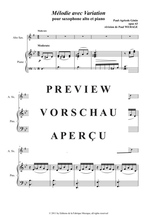 Product gallery: Page 3 of 12 Mélodie avec Variation, Opus 63 , , (alto saxophone + piano)